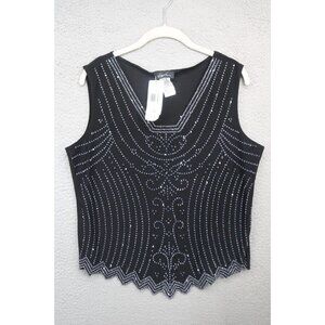 S. Levine Vtg. Beaded Sequins Tank Top-Jagged Hemline-XL-New w/Tags-Whimsigoth